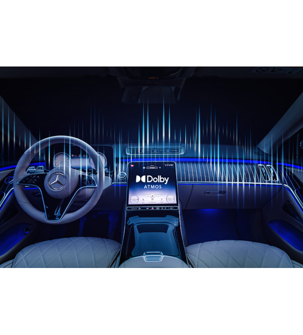 The interior of the Mercedes equipped with Dolby technology.