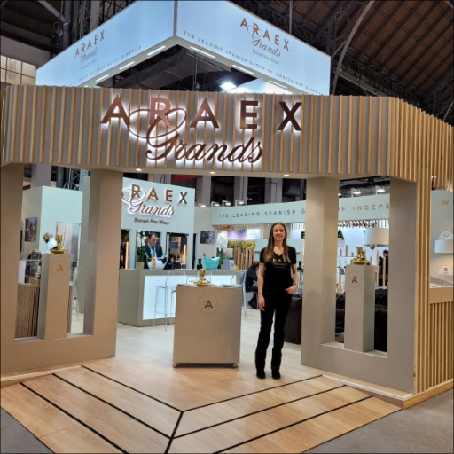 Azafata de evento en el magnifico stand de Araex, en la Barcelona wine week celebrada en la Fira de Barcelona